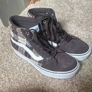 Vans Men's High-Top Sneakers - Brown and White Plaid